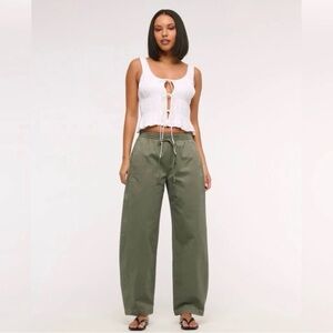 Abercrombie Barrel Leg Pants Olive Green Pull On Size L